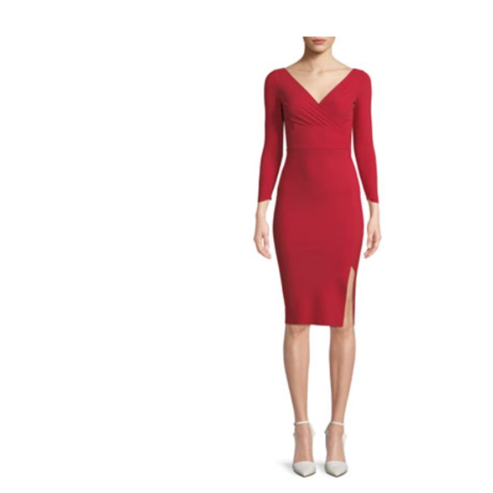 Chiara Boni La Petite Robe Red Iza Mock-Wrap Dress w/ Slit Skirt Size M